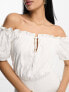 Фото #5 товара ASOS DESIGN broderie bardot mini dress with shirring in white
