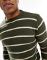 Brave Soul soft touch relaxed fit jumper in dark green stripe