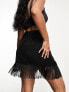 Edited satin jacquard fringe mini skirt in black