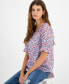 ფოტო #3 პროდუქტის Women's Cotton Floral-Print Ruffled-Cuff Top