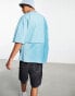 ASOS DESIGN – Oversize-T-Shirt aus geripptem Velours mit Blockfarbendesign in Blau