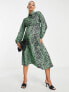 Queen Bee maternity nursing dress in green animal print