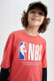 Фото #1 товара Футболка для малышей defacto Футболка Defacto Fit Penye NBA Лицензия Oversize Fit с длинными рукавами и велосипедным воротником