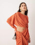 ASOS EDITION premium plisse long sleeve drapey maxi dress in rust