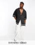 Фото #1 товара ASOS DESIGN dropped shoulder longline viscose bowling shirt with cut and sew in black