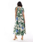 & Other Stories tiered hem maxi dress with gathered tie neck detail and keyhole back in floral leaf print