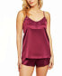 ფოტო #1 პროდუქტის Women's Constance 2-Pieces Stretch Satin Cami and Short Lingerie Set with Lace Trim