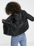 Only Tall leather look biker jacket in black