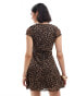 New Look mesh mini tea dress in leopard print Коричневый, 38 - фото #3