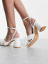 Glamorous Wide Fit mid heel sandals with bow in white