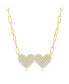 ფოტო #1 პროდუქტის Gold Plated Over Sterling Silver Double Heart CZ Paperclip Necklace