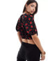 Brave Soul puff sleeve floral printed crop top with tie front detail in black