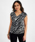Фото #1 товара Petite Printed Ruched V-Neck Top, Created for Macy's