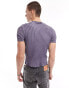 ASOS DESIGN muscle fit t-shirt in grey washed rib with cross chest embroidery