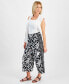 Petite Printed Mid Rise Cropped Wide Leg Linen-Blend Pants, Created for Macy's Черный, PL - фото #2