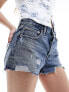 Levi's 501 original denim short in mid blue with distressing