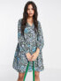 Monki long sleeve dress in blue floral print