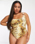 Фото #6 товара River Island Plus underwire mesh snake swimsuit in amber