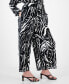 Фото #3 товара Petite Printed High-Rise Wide-Leg Plisse Pants, Created for Macy's