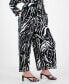 Petite Printed High-Rise Wide-Leg Plisse Pants, Created for Macy's