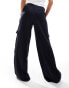 Фото #3 товара Bershka tie waist cargo wide leg trousers in navy