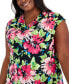 ფოტო #3 პროდუქტის Plus Size Floral Print Cowlneck Cap Sleeve Top