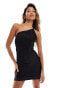 Фото #2 товара ASOS DESIGN one shoulder bandage fringed mini dress in black