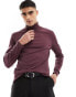 ASOS DESIGN long sleeve muscle fit roll neck with rib detail in burgundy