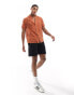 ASOS DESIGN short sleeve relaxed revere shirt with embroidery in rust brown Красный, M - Chest 40 - фото #2