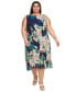 ფოტო #4 პროდუქტის Plus Size Printed Side-Ruched Sleeveless Chiffon Dress