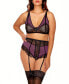 Фото #1 товара Ripley Plus Size Floral Lace Bralette and Garter Panty Set with Satin Garter Belt 2pc Lingerie Set