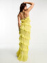 Фото #3 товара Miss Selfridge beach doby chiffon bias ruffle side split maxi dress in yellow