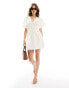 Фото #1 товара Pretty Lavish puff sleeve linen mini dress in ivory