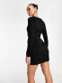 ASOS DESIGN asymmetric neck ruched sleeve mini dress in black