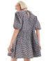 Daisy Street puff sleeve printed mini smock dress in black Черный, DE 46 - фото #2