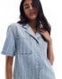 Фото #3 товара ASOS DESIGN denim boxy shirt playsuit in blue stripe