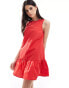 ASOS DESIGN drop waist cotton poplin mini dress in red Красный, M - EU 40-42 - фото #2