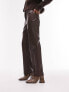 Фото #4 товара Topshop Petite faux leather straight leg trouser in chocolate