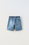 Denim bermuda shorts with drawstrings and label