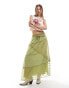 Фото #1 товара Miss Selfridge mix fabric patchwork panel maxi skirt in green