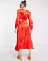 Topshop – Langärmliges Midikleid in Rot mit Ringdetail und Cut-out Красный, 32 - фото #2