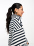 ASOS DESIGN super soft boxy roll neck in navy and cream stripe