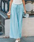 Women's Light Blue Pintuck Wide Leg Jersey Pants