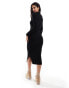 Threadbare high neck ribbed knitted midi dress in black