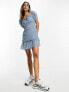 Фото #8 товара ASOS DESIGN dobby chiffon milkmaid neckline ruched bodycon mini dress in light blue