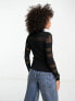 River Island sheer panel long sleeve top in black