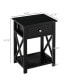 Black Farmhouse Side Table with Storage and X-frame Shelf