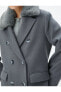 Фото #5 товара Пальто женское Koton Uzun Kaşe Куртка с вынимающимся искусственным мехом, накладная пуговица.
