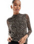 Фото #1 товара ONLY sheer high neck top in leopard