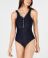 Фото #1 товара Tommy Hilfiger 259631 Women's Ribbed Snap-Front One-Piece Swimsuit Size 10